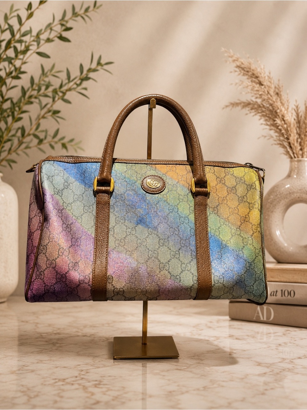 Vintage Gucci Boston Doctor Bag Hand Painted Rainbow One of a Kind